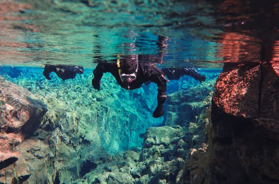 Diving in an underwater canyon