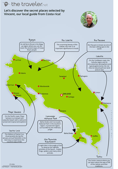 Map Costa Rica of secret places